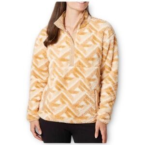NWT Hurley Women's Soft Midweight Snap Plush Geometric Pullover Orange Cream